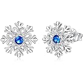 Snowflake Earrings for Women - 925 Sterling Silver Snow Flower Snowman Stud Winter Earring Hypoallergenic for Sensitive Ear Christmas Jewelry Gifts for Her
