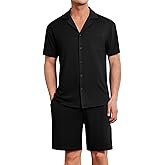 Ekouaer Mens Pajamas Set Short Sleeve Sleepwear Button Down Soft Loungewear 2 Piece Pj Shorts Sets with Pockets