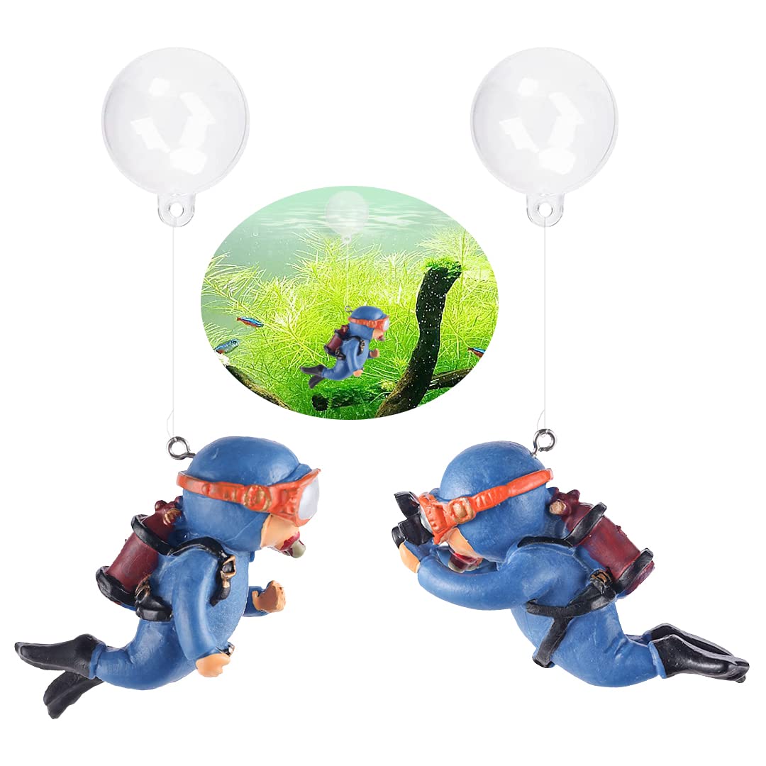Zayookey 2Pcs Floating Fish Tank Decorations Lovely Blue Fat Diver Funny Device Fish Tank Accessories Small Cartoon Aquarium Ornament for All Kinds of Fish Tanks (Blue Fat Diver)