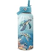 Sea Turtle Water Bottle Gifts for Women - 32oz Ocean Themed Insulated Water Bottle with Straw - Turtle Gifts for Marine Lover - Sea Turtles Stainless Steel Coffee Cup for Sports, Gym, Travel, School