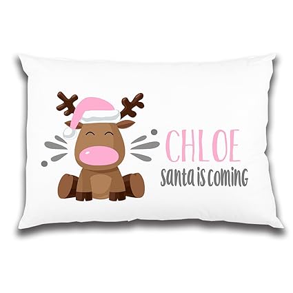 Personalised Christmas Pillow Case Pink Reindeer Pillowcase