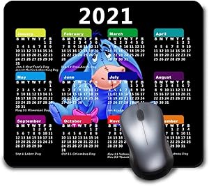 2021 Calendar Mouse Pad with Holidays,Gaming Mouse pad with Non-Slip Rubber Base for New Year, Winnie The Pooh Eeyore Smile Game and Office Mouse Mat