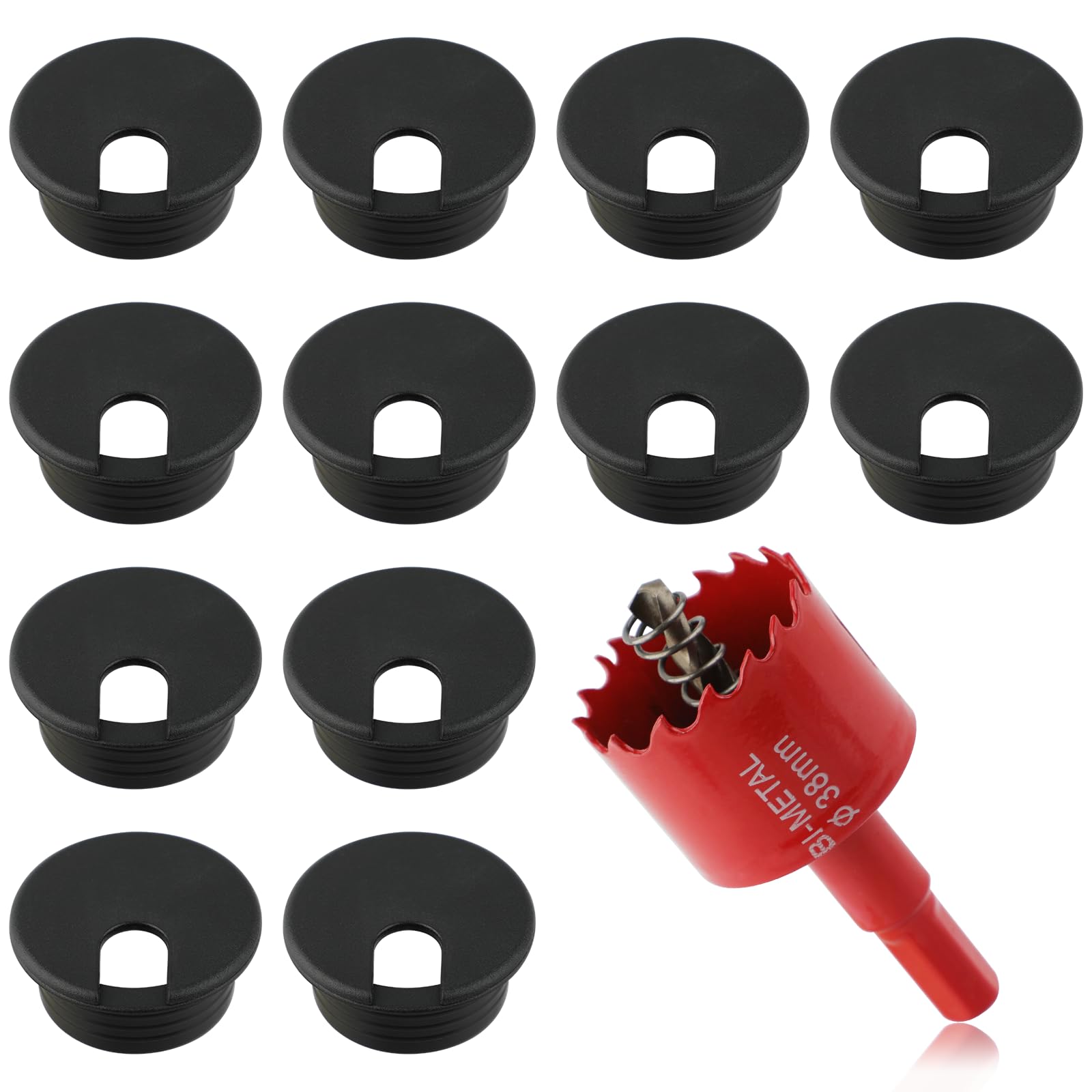 Photo 1 of 1.5 Inch(38mm) Desk Grommet,13 Pieces Wire Grommet, Desk Hole Cover for Cables with Hole Saw,Plastic Cable Cord Wire Hole Cover for Desk, Table,Cabinet,Countertop and Other Furniture(Black)