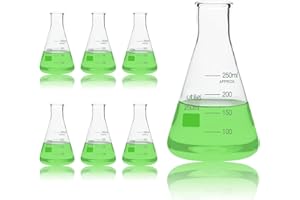 Utile Glass Erlenmeyer Flask Set, 250ml Narrow Mouth Erlenmeyer Flasks, 6pcs of Borosilicate 3.3 Glass Conical Flasks for Laboratory with Printed Graduation, 4016.0250.6