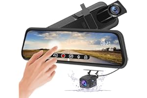 AWESAFE 10 Inch Mirror Dash Cam Touch Screen 1080P Rear View Mirror Camera Front and Rear Dual Lens 24H Parking Monitor and N