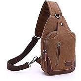 EDIWER Canvas Sling Bag for Men Crossbody Chest Bag Casual Daypack Rucksack Small Crossbody Backpack with Adjustable Strap