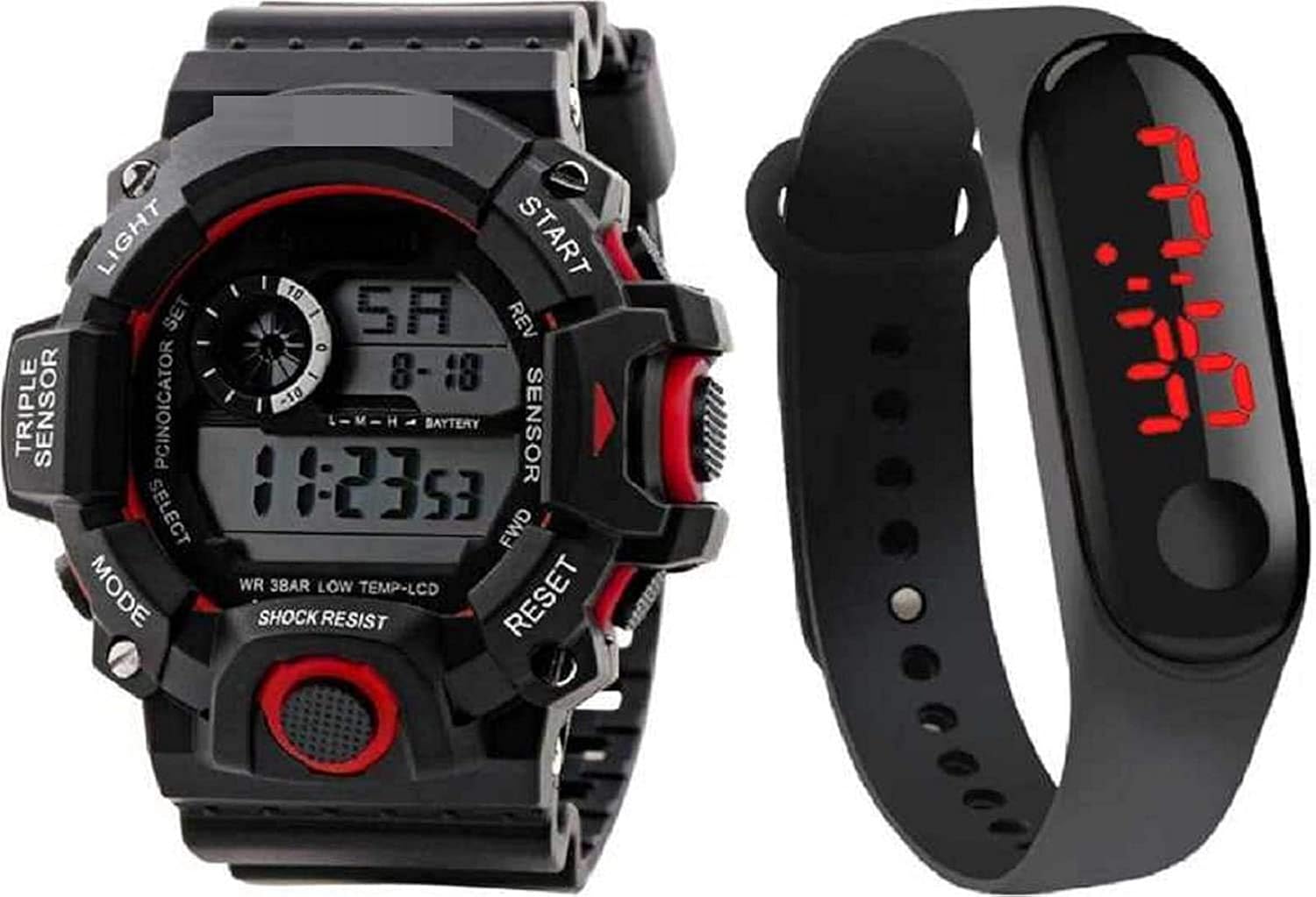 Buy Digital Men's & Boys Watch Band & Watch (Pack of 2) Black Dial