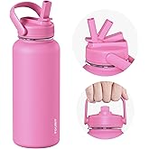 TOURIT 32 oz Insulated Water Bottle, Stainless Steel Water Bottles With Straw, Double Wall Vacuum Metal for Cold and Hot Drinks, Leak Proof BPA Free Flask for Sports and Travel, Hot Pink