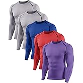 Orrfreer 5,6 Pack Compression Shirt Men Long Sleeve Cooling Dry Athletic Workout Base Layer Running Tops