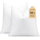 SAVORI Set of 2 Down and Feather Throw Pillow Inserts 24x24 Soft Fluffy Pillow Inserts with 100% Down-Proof Cotton Cover, Decorative Square Cushion Inner for Sofa Couch Bed-White