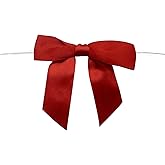 50 Pcs Red Twist Tie Bows, 3.5 Inch Satin Ribbon Bows, Large Bow Decor for Crafts Gift Wrapping Party Favors Wedding Decorations (Red)