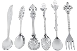 Vintage Metal Coffee Spoons Fork, Royal Style Metal Mini Coffee Kitchen Dessert Fruit Spoons Teaspoon Ice Cream Spoon(Silver)