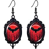 Dreuyet Gothic Bat Cameo Earrings for Women Vintage Crystal Glass Vampire Earring Goth Punk Style Mystic Victorian Earrings Halloween Witch Earring Jewelry