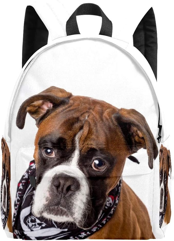 Kid's Backpacks Dogs Boxer Handkerchief Neck Gray Rucksack Cute Student