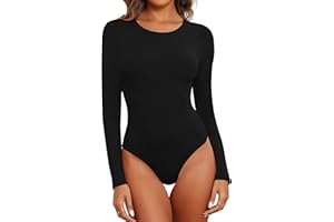 BALENNZ Womens Long Sleeve Bodysuit Round Neck Bodysuit Shirts for Women Crew Neck Body Suits Tops Fall Body Suit Pack