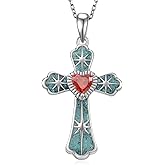 jiulegufa Cross Necklace for Women 925 Sterling Silver Turquoise Cross Necklace Religious Jewelry Gifts for Women