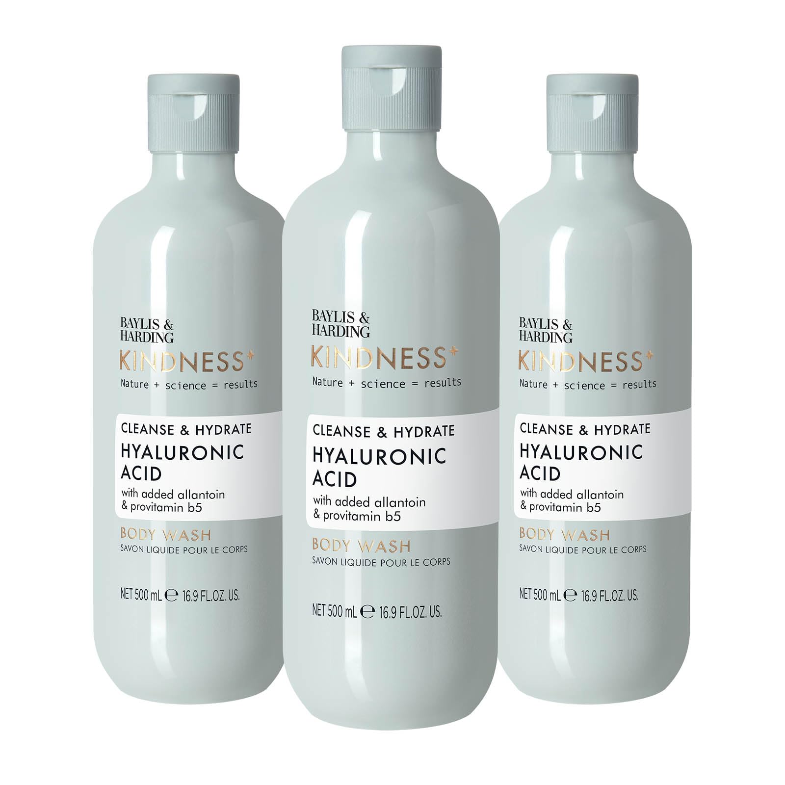 Baylis & Harding Kindness + Plant Hyaluronic Acid, Pear & Orange Blossom Fragrance, 500 ml Cleanse & Hydrate Body Wash (Pack of 3) - Vegan Friendly