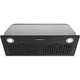 FIREGAS Black Range Hood 30 inch Insert, 600 CFM Built-in Kitchen Hood | Stainless Steel, Ducted/Ductless Convertible, Push Button, 3-Speed Fan, with Permanent Filters &amp; Charcoal Filters