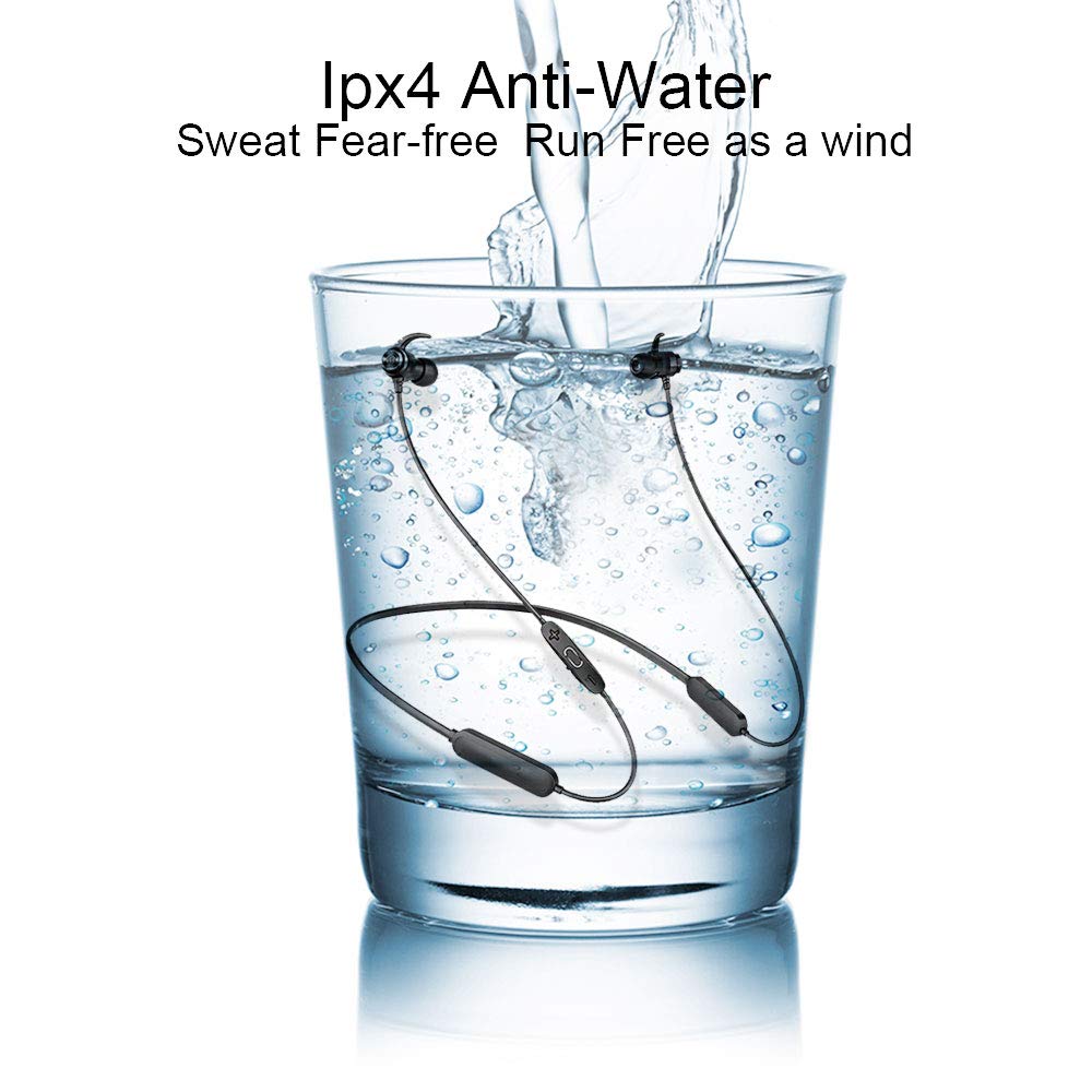 SLUB True Wireless Bluetooth Waterproof Sport HD Stereo Neckband Headphones with Mic 36H Play time Sweatproof for Cell Phone Double Battery Earbuds for iPhone/Android (Black)