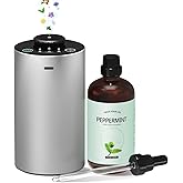Waterless Essential Oil Diffuser Aromatherapy Scent Diffusers for Home Large Room, Bedroom, Car, Office, Desk, Battery Operated Mini Portable Air Freshener, Included 120ml Essential Oil, Silver