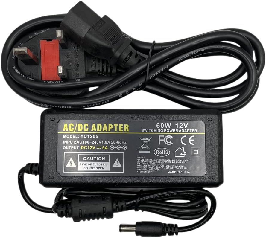 Multibao 12V 5A 60W Power Supply Adapter Charger 3 Pin UK Plug for LED CCTV
