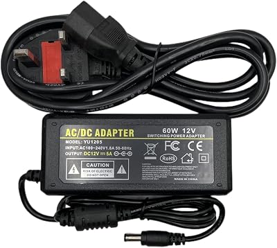 Multibao 12V 5A 60W Power Supply Adapter Charger 3 Pin UK Plug for LED CCTV