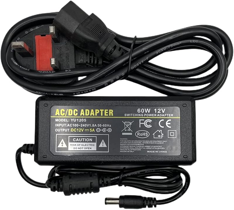 Multibao 12V 5A 60W Power Supply Adapter Charger 3 Pin UK Plug for LED CCTV