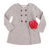 Richie House Little Big Girls' Grey Knit Coat with Flower Accessory Rh0152