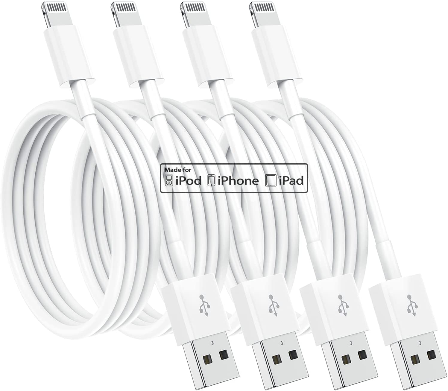 Photo 1 of 4 Pack [Apple MFi Certified] Apple Charging Cables 10ft, iPhone Chargers Lightning Cable 10 Foot, Fast iPhone Charging Cord for iPhone 14/14Pro/13/13Pro/12/11/11Pro/11Max/ X/XS/XR, ipad(White)