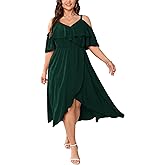 SHESTARR Womens Plus Size Cold Shoulder Dress Short Sleeve Ruffle Summer Sundress High Low Flowy Maxi Long Dresses