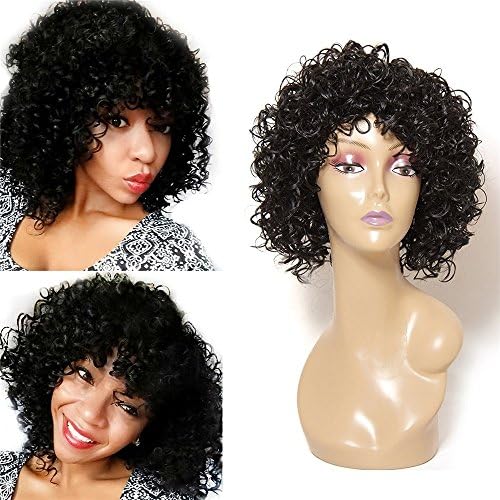 HAIQUAN Short Curly Wig Synthetic Hair Full Head Women Natural (1B# Short Sexy Curly)