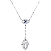 PEIMKO Evil Eye Necklace 925 Sterling Silver Hamsa hand Y Lariat Protection Amulet Evil Eye Jewelry Birthday Gift for Women