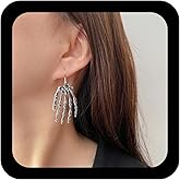 Erimberate Punk Skull Hand Drop Earrings Silver Skeleton Hand Dangle Earrings Gothic Skull Hand Hook Earrings Skeleton Finger Hand Earrings Jewelry for Women