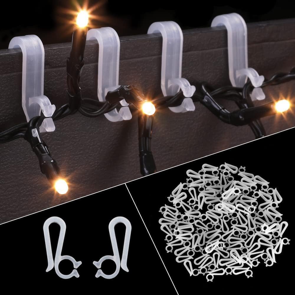 Vikdio 60 Pcs Gutter Hooks for Fixing Christmas Lights, Holiday Lights Clips Mount to Gutters Shingles, Gutter Clips for Hanging Icicle Lights on Halloween Xmas Decoration Outdoor Tree Window