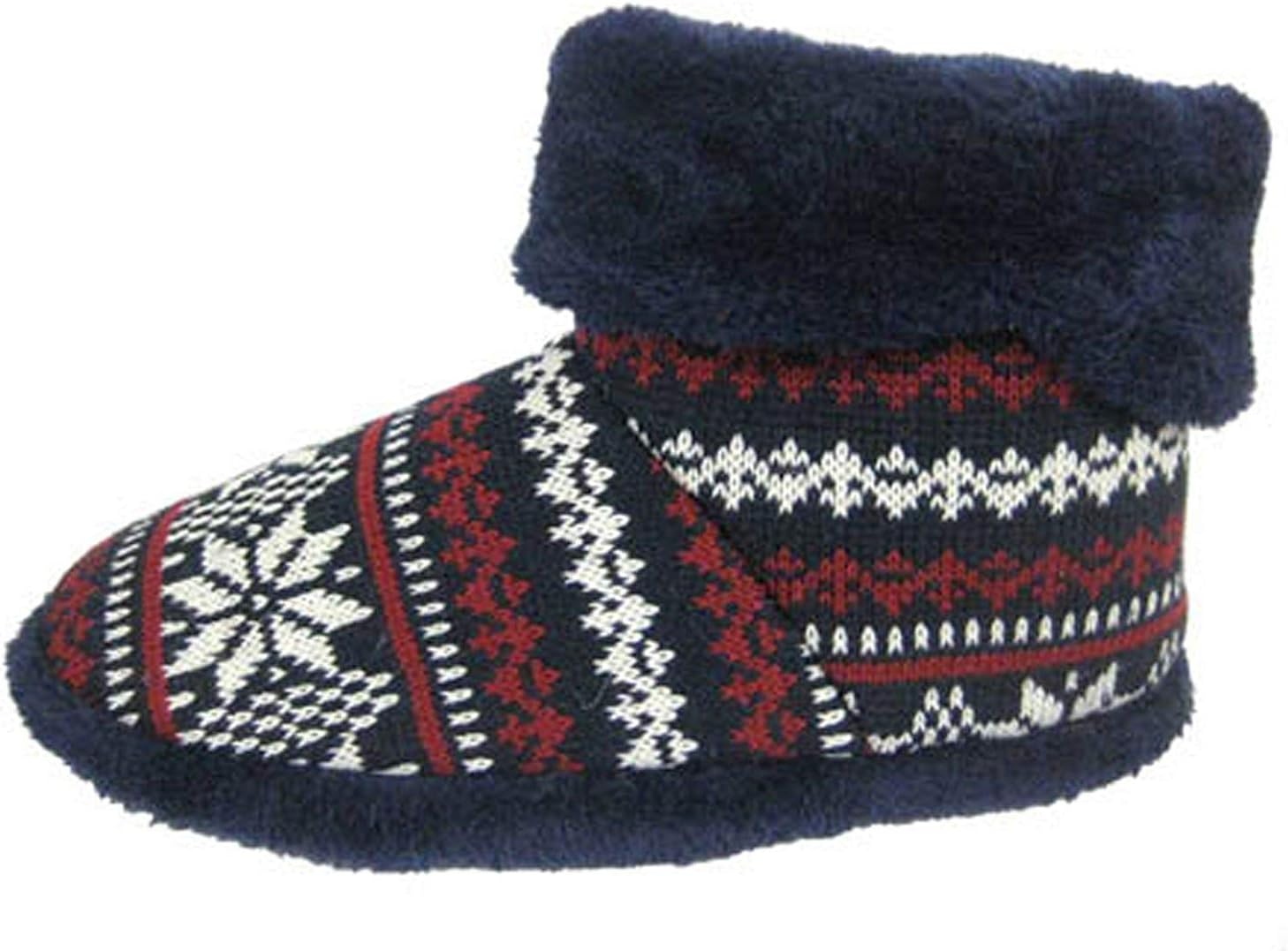 Coolers Men's Fairisle Fluffy Collar Snugg Slipper Boot