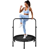JumpSport 39&rdquo; PREMIUM Fitness Trampoline for Adults, Model 350i | Adjustable Low-Impact Rebounder with Patented Tip-Resistant Arched-Leg Design &amp; Handlebar, 275-Pound Weight Capacity, Black