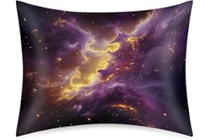 CEMFYZOCH Satin Pillowcase for Hair and Skin Purple Gold Galaxy Abstract Soft Silk Pillow Case with Envelope Closure Cooling Pillow Cases Slip Standard Size Pillow Cover for Women Men Kids Boys Girls 20x26