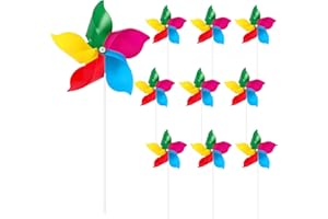 NOVWANG 10 Pack Rainbow Pinwheels, Kids' Party Gifts Flower Wind Spinners, DIY Windmill Crafts, Festival Birthday Colorful Outdoor Decorations for Garden, Lawn, Yard, Patio, Camping, Park