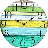 Coindivi 12 Inch Wall Clock Battery Operated Non-Ticking, Silent Wall Clock Decorative, Wooden Kitchen Wall Clocks for Office/Kitchen/Bedroom/Living Room/Classroom-Vintage Rustic Country Tuscan Style