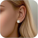 Watforsh Gold Stud Earrings for Women Shaped Square Cubic Zirconia Earrings, 5mm*7mm Crystal Studs for Daily