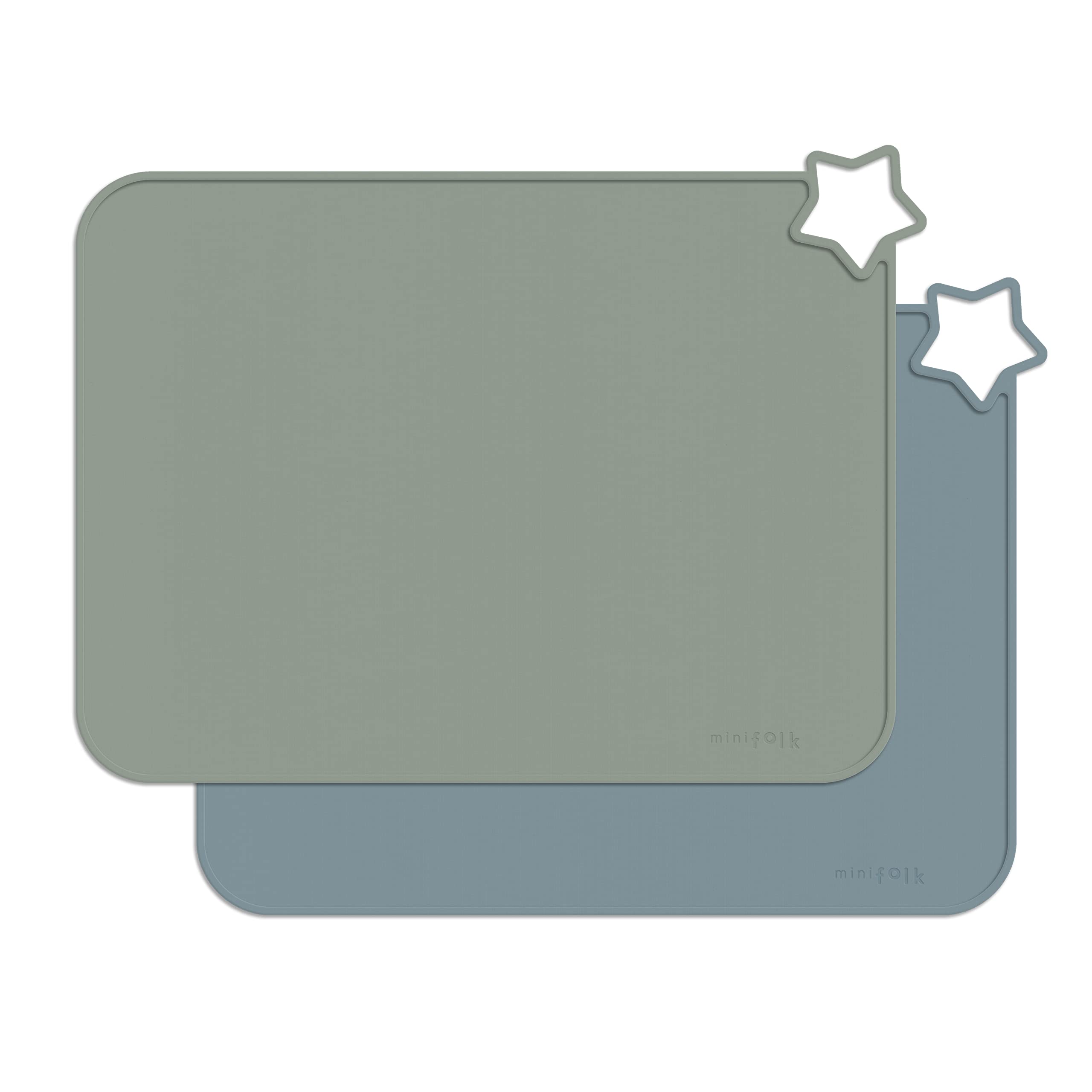 Minifolk Star Non Slip Silicone Table Mat Set for Baby and Toddlers | Nordic colours -Thyme/Nordic blue | Portable | Heat Resistant Baby and Toddler Placemat | Multi-use