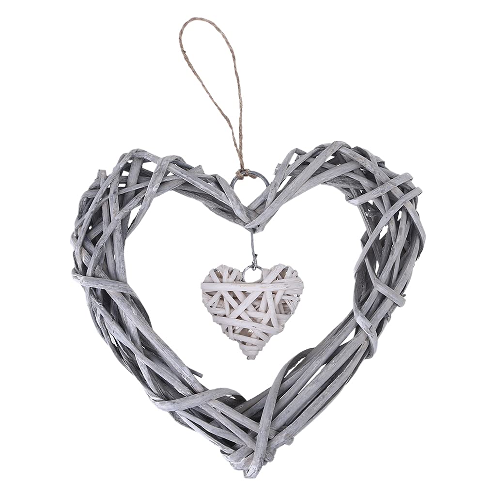 IOOOFU Chic Wicker Hanging Hearts Gray White Artificial Wreaths DIY Heart Wicker for Wedding Birthday Party Wall Hanging Decoration