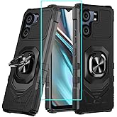 for BLU View 5 B160V / BLU F5 5G Case with 1 Pack Screen Protector,Dual Layer Hybrid Heavy Duty Defender Protection,Sleek Rugged Reinforced Cushion Corner Kickstand Shockproof Bumper Cover Black