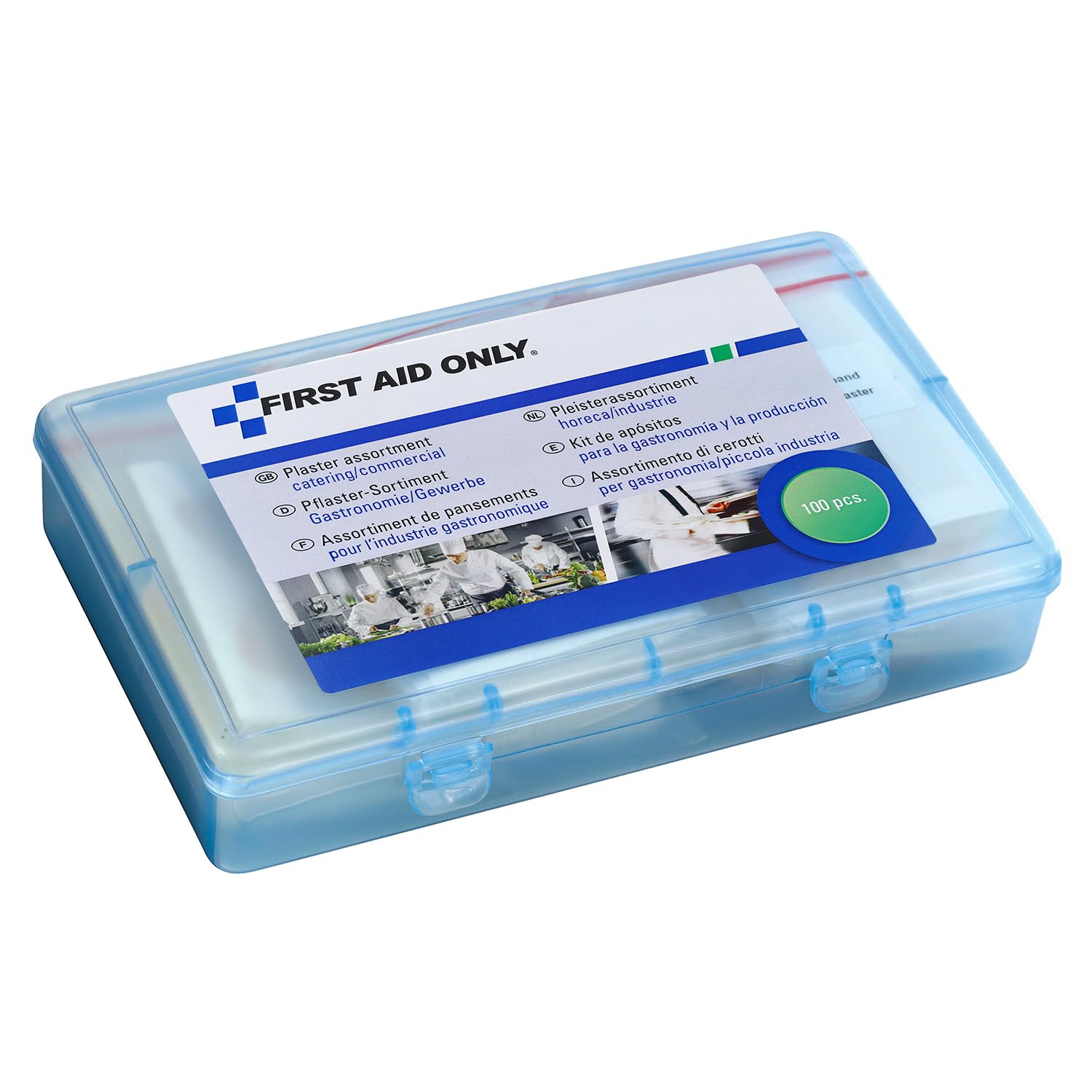 First Aid Only Plaster Set Catering/Commercial (100 Pieces) | 100 plasters in Different Sizes and Shapes in resealable Plaster Box | P-10026