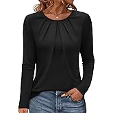 Micticsi Womens Tunic Tops Long Sleeve Shirts Office Work Pleated Shirt Loose Fit Fall Winter Top Trendy Clothes 2025