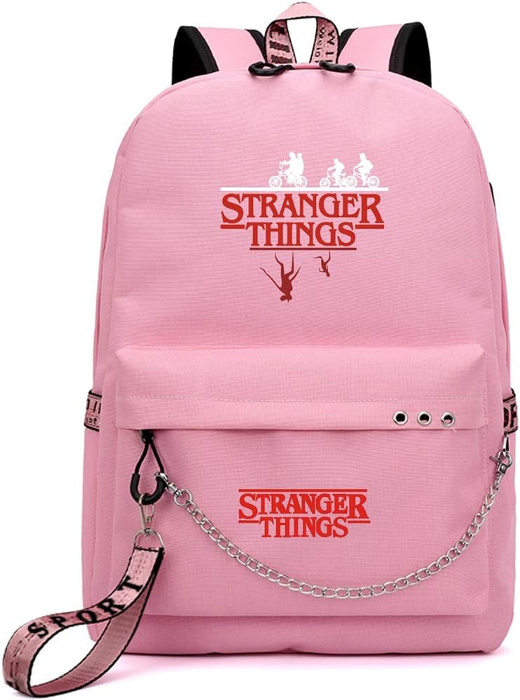 Stranger Things Backpack, Teen Girls Kids Eleven Cute 3D Large School Bags Boys Women Upside Down Laptop Backpacks Men Travel Rucksacks Bookbags Adult Shoulder Bags with USB Charging Port (Pink-D)
