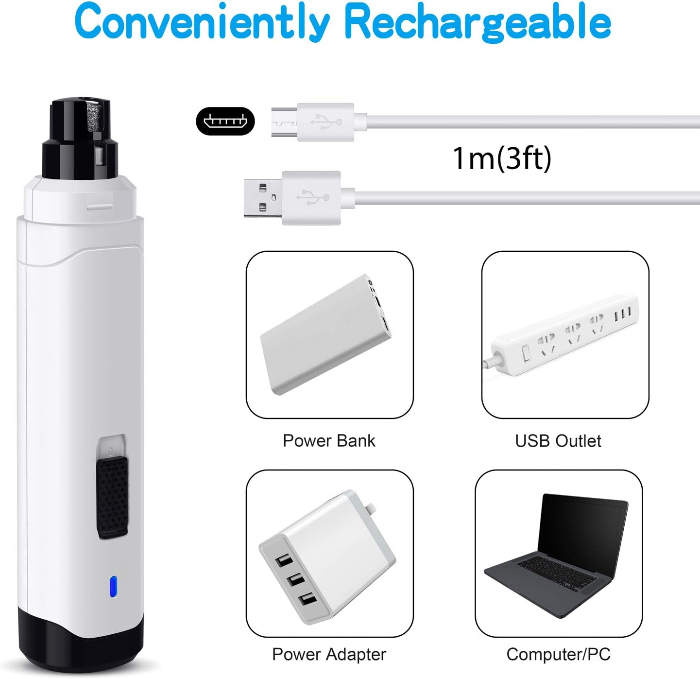 Casfuy Dog Nail Grinder Upgraded - Professional 2-Speed Electric Rechargeable Pet Nail Trimmer Painless Paws Grooming & Smoothing for Small Medium Large Dogs & Cats (White)