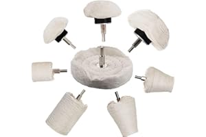 ANAHAF Buffing Wheel for Drill - 8 Pcs Polishing Pad Buffing Wheel Kit White，Wheel Shaped Polishing Tool with 1/4 Handle for Metal 、 Plastic、Ceramic、Glass、Woods、Machine Jewelry etc