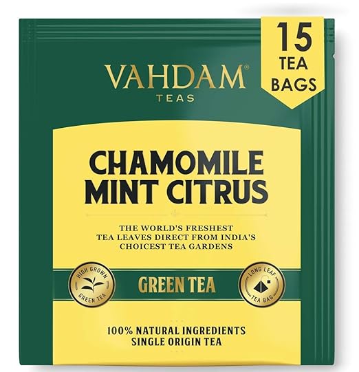 VAHDAM - Chamomile Green Tea with Mint & Citrus | 15 Chamomile Green Tea Bags | USDA