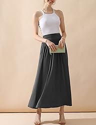 DOUBLJU Casual High Waisted Maxi Skirts with Pocket
